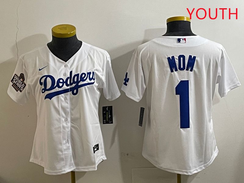 Youth Los Angeles Dodgers 1 Mom White Game 2025 Nike MLB Jersey style 1